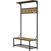 image:imageLavish Home Entryway Bench with Seat  Iron and Wood Furniture with 5Hook Coat Rack Top Shelf and Bottom Shoe Storage Weathered WoodgrainLook