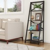 image:imageLavish Home 4Tier Ladder Bookshelf  Freestanding Shelved Bookcase with XBack Frame and Leaning Look  Display Shelves for Home or Office Black