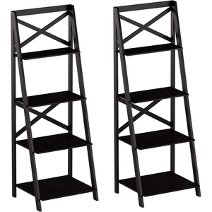 image:imageLavish Home 4Tier Ladder Bookshelf Set  Set of 2 Free Standing Wooden Living Room Shelves  Decorative Bookcases for Home and Office Black