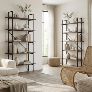 image:imageLavish Home 5 Tier Bookshelf wIndustrial Etagere Wooden Shelving Set of 2Set of 2
