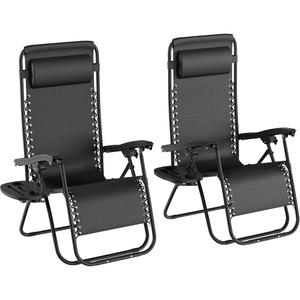 image:imageLavish Home Set of 2 ZeroGravity Chairs  Folding Patio Furniture  Outdoor Recliners with Side Table CupPhone Holder and Chair Pillow Black