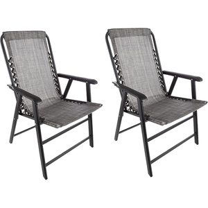 image:imagePure Garden Folding Camping Chairs  Set of 2 Lawn Chairs with Textilene Fabric and Bungee Suspension  Portable Lounge Seats for Adults NavyGrey