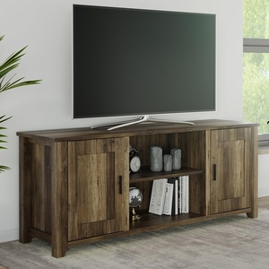 image:imageLavish Home 65inch TV Stand  2Door Entertainment Center Adjustable Media Console Shelves Cable Management and Farmhouse Style Gray WoodgrainBrown Woodgrain