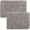 image:image2 Piece Bathroom Rug Set  32x21 Inch and 24x17 Inch Memory Foam Bath Mats with Chenille Shag Top for Stylish Bathroom Decor  Machine Washable Bath Rugs Set of 2 by Bedford Home Gray