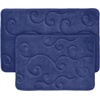 image:image2 pc Memory Foam Bath Mat Set by Bedford Home Coral Fleece Embossed Pattern  Navy