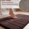 image:imageBathroom Rug Set2Piece Memory Foam BathmatsStriped Microfiber TopNonSlip Absorbent Runner for Shower Tub Sink or Kitchen by Lavish Home Brown