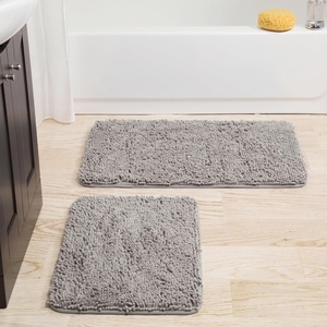 image:image2 Piece Bathroom Rug Set  32x21 Inch and 24x17 Inch Memory Foam Bath Mats with Chenille Shag Top for Stylish Bathroom Decor  Machine Washable Bath Rugs Set of 2 by Lavish Home Gray