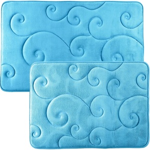 image:image2 pc Memory Foam Bath Mat Set by Bedford Home Coral Fleece Embossed Pattern  Blue