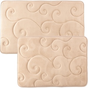 image:image2 pc Memory Foam Bath Mat Set by Lavish Home  Coral Fleece Embossed Pattern  Taupe