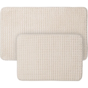 image:image2 pc Memory Foam Bath Mat Set by Lavish Home  Woven Jacquard Fleece  Ivory