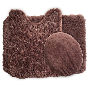 image:image3Piece Bathroom Rug Set  NonSlip Bath Mat Set with Bath Rug Contour Mat and Toilet Lid Cover  Machine Washable Mats by Lavish Home BlackChocolate