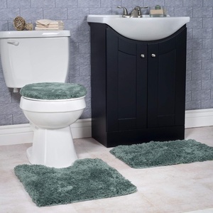 image:image3Piece Bathroom Rug Set  NonSlip Bath Mat Set with Bath Rug Contour Mat and Toilet Lid Cover  Machine Washable Mats by Lavish Home BlackGreen