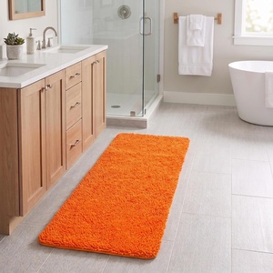 image:imageBath Mat  58x24Inch Bathroom Runner with NonSlip Backing  Absorbent HighPile Chenille Memory Foam Bathroom Rug by Lavish Home Orange