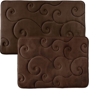 image:imageBathroom Rug Set of 2  Memory Foam Bath Mats with Embossed Coral Fleece Top  NonSlip Absorbent Rugs for Shower or Laundry by Lavish Home Brown
