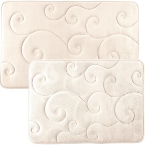 image:imageBathroom Rug Set of 2  Memory Foam Bath Mats with Embossed Coral Fleece Top  NonSlip Absorbent Rugs for Shower or Laundry by Lavish Home Ivory