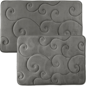 image:imageBathroom Rug Set of 2  Memory Foam Bath Mats with Embossed Coral Fleece Top  NonSlip Absorbent Rugs for Shower or Laundry by Lavish Home Platinum