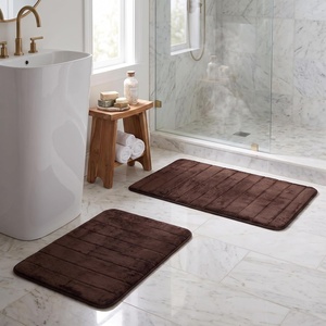 image:imageBathroom Rug Set2Piece Memory Foam BathmatsStriped Microfiber TopNonSlip Absorbent Runner for Shower Tub Sink or Kitchen by Lavish Home Brown