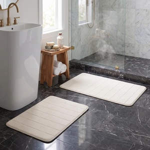 image:imageBathroom Rugs  2Piece Memory Foam Bath Mats with Microfiber Top  NonSlip Absorbent Rugs for Shower Laundry or Kitchen by Lavish Home White