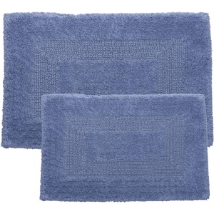 image:imageCotton Bath Mat Set 2 Piece 100 Percent Cotton Mats Reversible Soft Absorbent and Machine Washable Bathroom Rugs By Lavish Home Blue 35x22x05