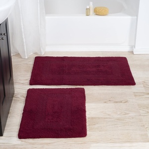 image:imageCotton Bath Mat Set 2 Piece 100 Percent Cotton Mats Reversible Soft Absorbent and Machine Washable Bathroom Rugs By Lavish Home Burgundy 35x22x05