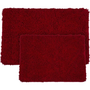 image:imageLavish Home 2 Piece Bathroom Rug Set  32x21 Inch and 24x17 Inch Memory Foam Bath Mats with Chenille Shag Top for Stylish Bathroom Decor  Machine Washable Bath Rugs Set of 2 Burgundy