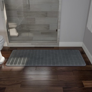 image:imageOversized Bathroom Rug Memory Foam Bath Mat in Gray Textured Stripes Extra Long NonSlip Absorbent Runner for Shower Tub or Kitchen by Lavish Home