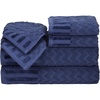 image:imageLavish Home 6Piece Cotton Deluxe Plush Bath Towel Set  Chevron Pattern Plush Sculpted Spa Luxury Decorative Body Hand and Face Towels Navy 27x54x025