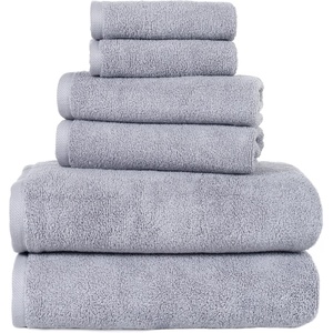 image:image100 Percent Cotton Towel Set Zero Twist Soft and Absorbent 6 Piece Set With 2 Bath Towels 2 Hand Cloths and 2 Washcloths Silver By Lavish HomeSilver