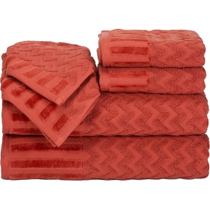 image:imageLavish Home 6Piece Cotton Deluxe Plush Bath Towel Set  Chevron Patterned Plush Sculpted Spa Luxury Decorative Body Hand and Face Towels Brick 27x54x025
