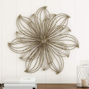 image:imageHome Wall Decor  Metallic Layered Wire Spiral Flower Sculpture  Contemporary Hanging Accent for Living Room Bedroom or Kitchen by Lavish Gold