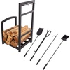 image:imageLavish Home Fireplace Tool Set and Log Rack Matte Black 5PieceSetTool Set  Log Rack