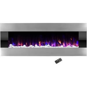 image:imageElectric Fireplace  54 Inch Wall Mounted Fireplace Heater with Remote Control Adjustable LED Flame Color Timer and Heat by Northwest Silver54  Silver  Black