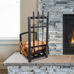 image:imageLavish Home Fireplace Tool Set and Log Rack Matte Black 5PieceSetTool Set  Log Rack